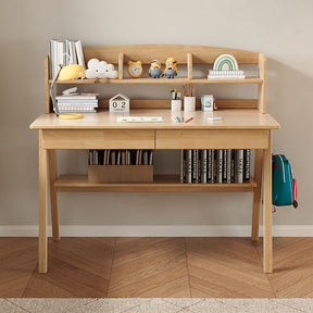 Solid Wood Study Desk with Shelf/Solid Timber/Minimal Assembly/Natural Wood Colour