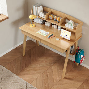 Solid Wood Study Desk with Shelf/Solid Timber/Minimal Assembly/Natural Wood Colour
