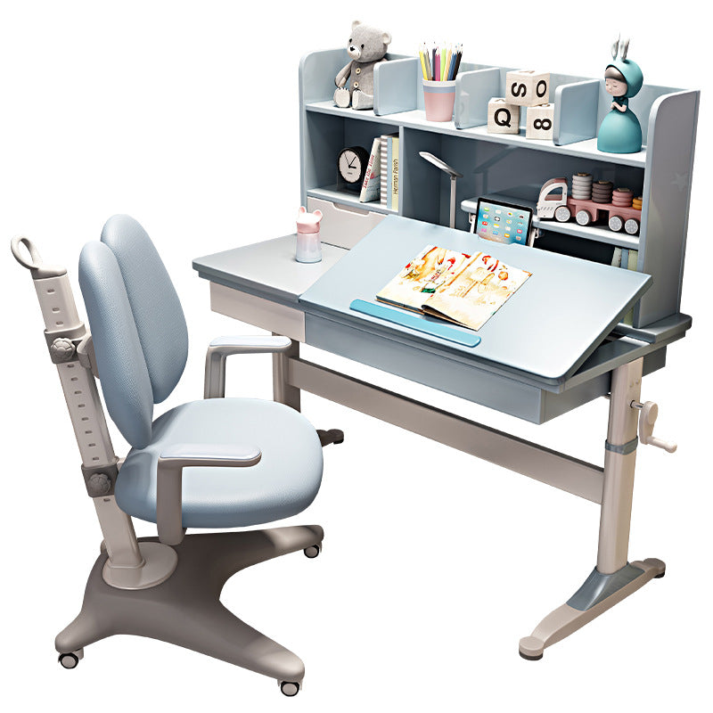 Blue Height-adjustable Study Desk and Adjustable Chair Set