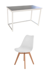 Minimal Assembly Study Desk /White/MDF chair set