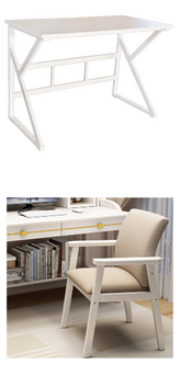 White Computer Study Desk and Pier Chair Set