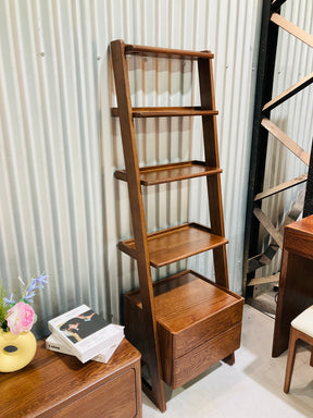 Ladder Bookcase/ FAS-Graded Solid American Oak Wood Double-Drawer Bookshelf/Storage Rack