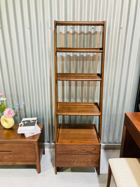 Ladder Bookcase/ FAS-Graded Solid American Oak Wood Double-Drawer Bookshelf/Storage Rack