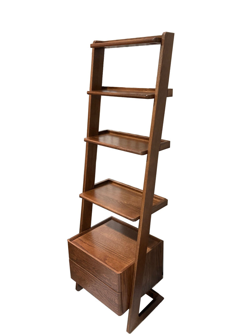 Ladder Bookcase/ FAS-Graded Solid American Oak Wood Double-Drawer Bookshelf/Storage Rack
