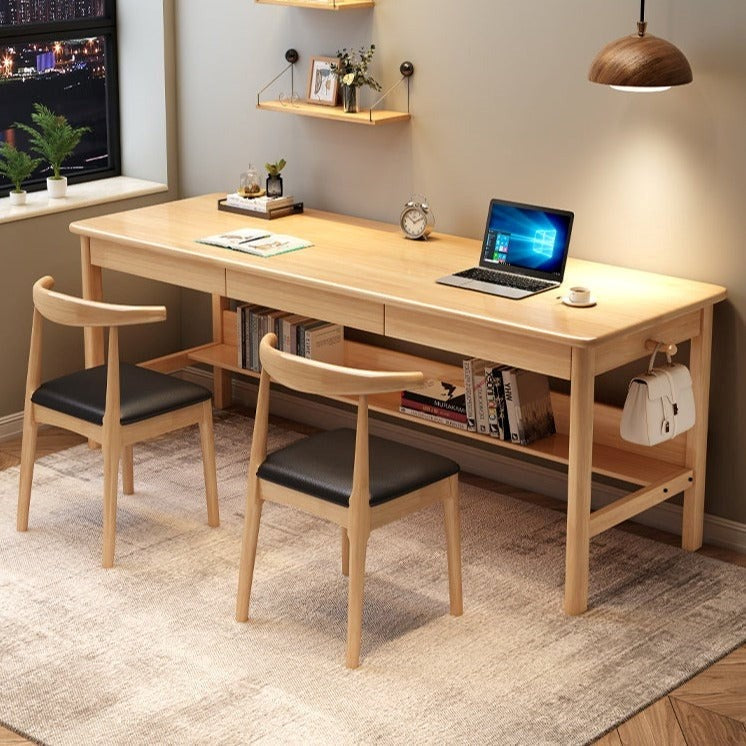 Natural Lynard Study Desk and Leo Chairs Set