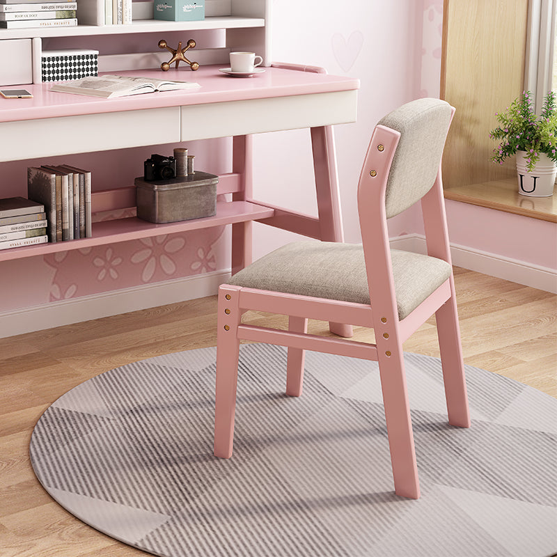 Selee Height-Adjustable Solid Timber Z Shape Dining Chair /Rubberwood/Cotton and Linen/Pink