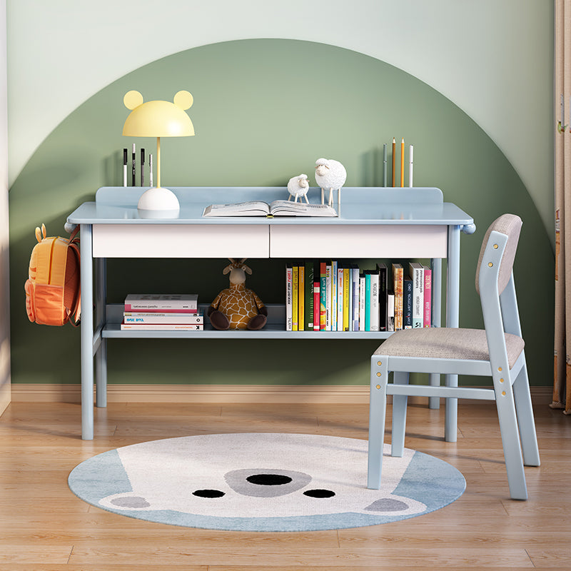 Blue Solid Wood Study Desk with Shelf and Selee Chair  set