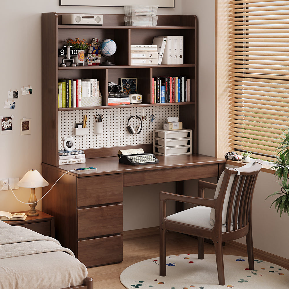 Putnam Solid Timber Study Desk with Bookshelf and Storage