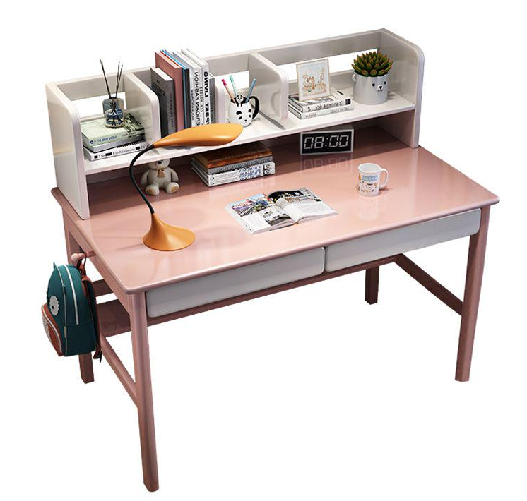 Blythe Pink Solid Wood Study Desk with Book Shelves and Drawers/Rubberwood