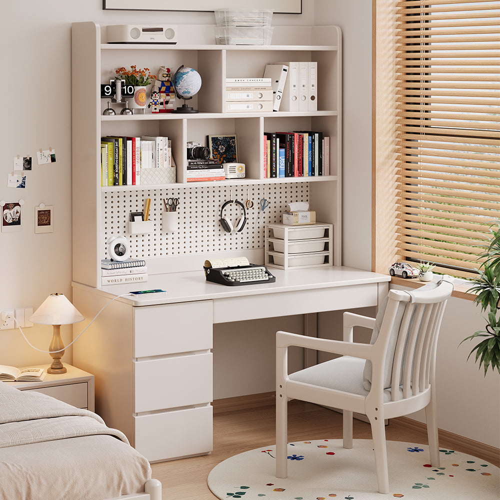 Putnam Solid Timber Study Desk with Bookshelf and Storage