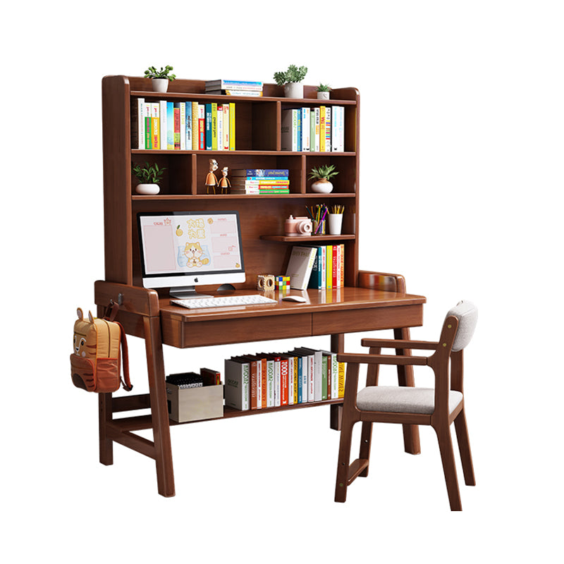 Bahid Study Desks/Solid Wood Study Desk with Shelf/Home Office/Walnut