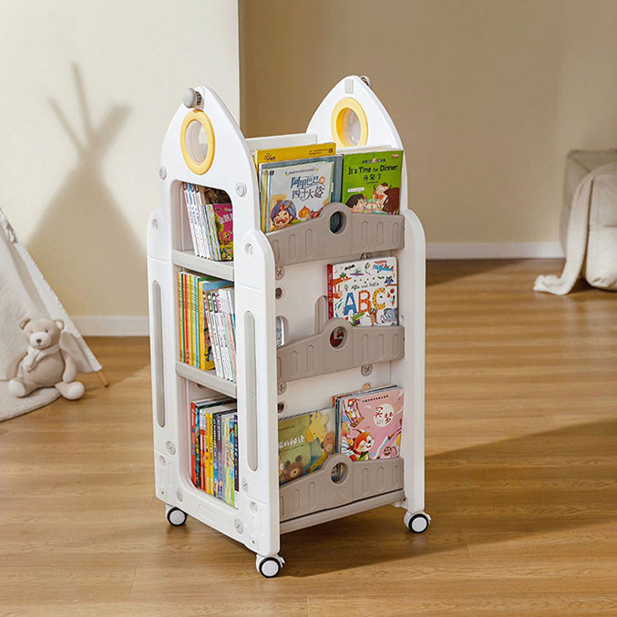 Rocket-Shaped Kids Rotating Bookshelf – Floor-Standing Bookcase with 360° Wheels