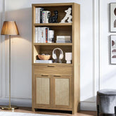 Bookcase with Ratten Doors/Showcase/Display Shelves Storage Stand Rack Weathered Oak