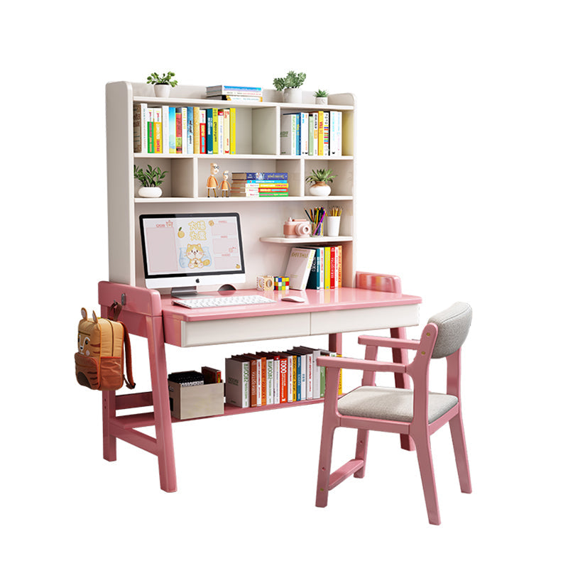 Bahid Study Desks/Solid Wood Study Desk with Shelf/Home Office/Pink