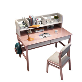 Blythe Pink Solid Wood Study Desk with Book Shelves and Drawers/Rubberwood