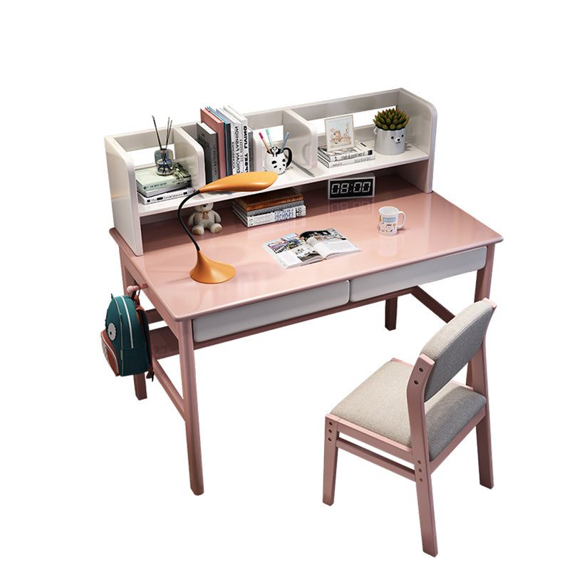 Blythe Pink Solid Wood Study Desk with Book Shelves and Drawers/Rubberwood