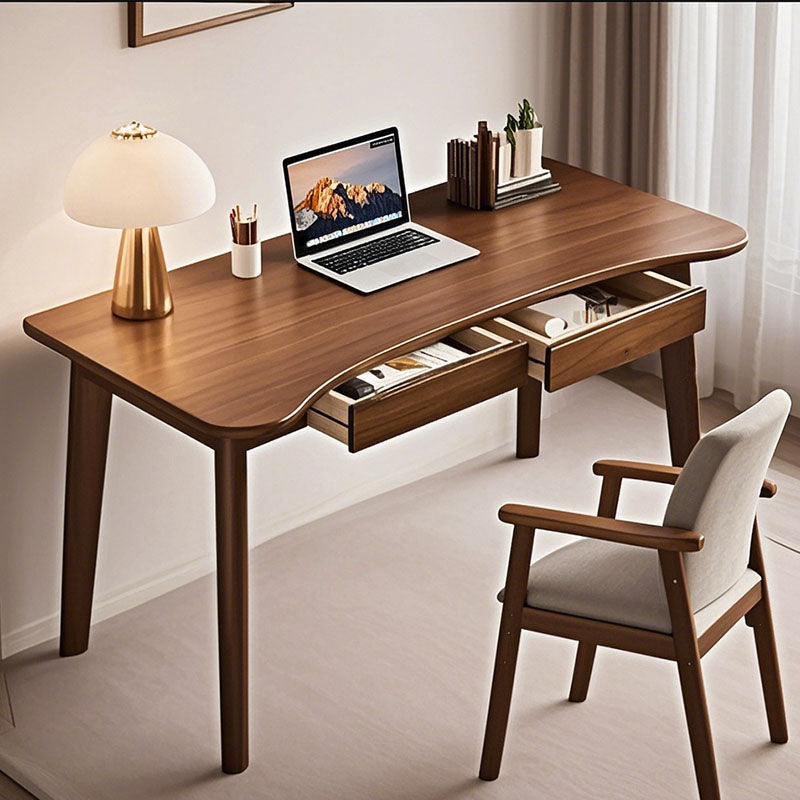 Normal Study Desk Study Desk and Chair Set Draylen Walnut Color Solid Wood Study Desk wi ...