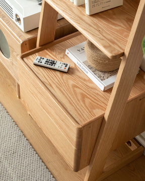 Ladder Bookcase/ FSC Certified Solid American Oak Double-Drawer Bookshelf/Storage Rack