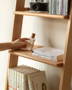 Ladder Bookcase/ FSC Certified Solid American Oak Double-Drawer Bookshelf/Storage Rack