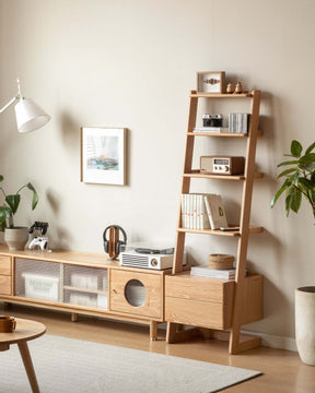 Ladder Bookcase/ FSC Certified Solid American Oak Double-Drawer Bookshelf/Storage Rack