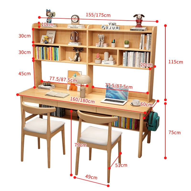 Natural Trejan Study Desk and Leo Chairs Set