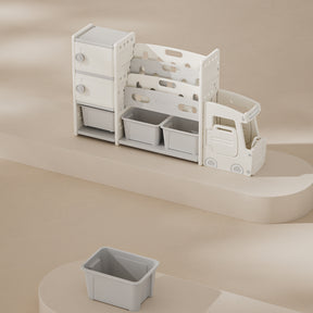 Bus-Themed Kids Storage Rack – Toy Organizer with Adjustable Compartments