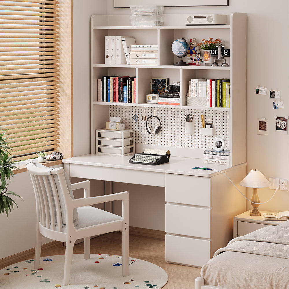 Putnam Solid Timber Study Desk with Bookshelf and Storage