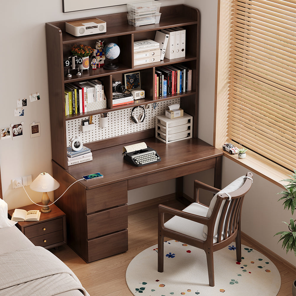 Putnam Solid Timber Study Desk with Bookshelf and Storage
