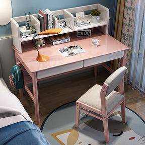 Blythe Pink Solid Wood Study Desk with Book Shelves and Drawers/Rubberwood