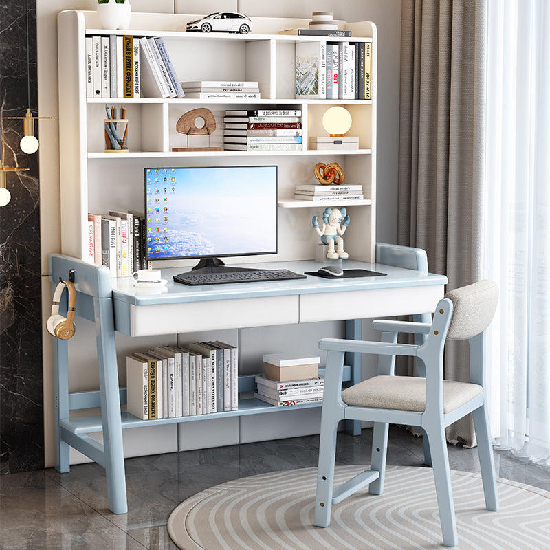 Bahid Study Desks/Solid Wood Study Desk with Shelf/Home Office/Blue