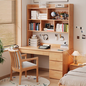 Putnam Solid Timber Study Desk with Bookshelf and Storage