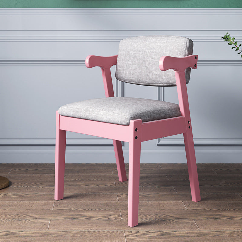Solid Timber Z Shape Dining Chair /Rubberwood/Cotton and Linen/Pink