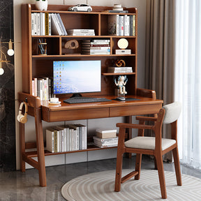 Bahid Study Desks/Solid Wood Study Desk with Shelf/Home Office/Walnut