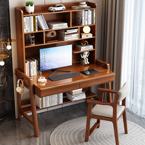 Bahid Study Desks/Solid Wood Study Desk with Shelf/Home Office/Walnut