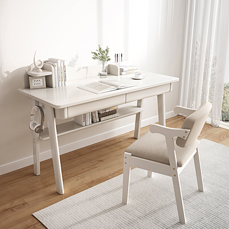 White Andri Study Desk and Z Shape Chair Set