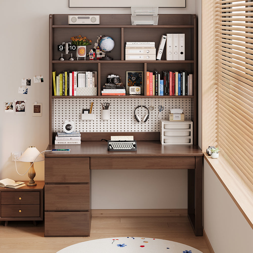 Putnam Solid Timber Study Desk with Bookshelf and Storage