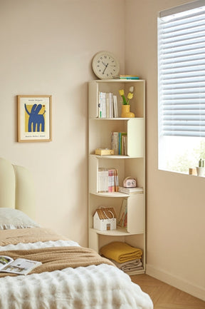 Space Saving  Engineered Wood Corner Bookcase/Storage Shelves in Cream White