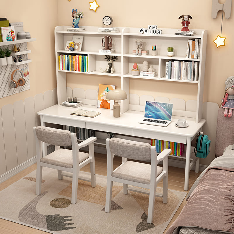 Normal Study Desk Trejan White Solid Wood Study Desk with Book Shelves and Drawers/Rubbe ...