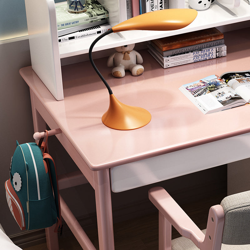 Blythe Pink Solid Wood Study Desk with Book Shelves and Drawers/Rubberwood