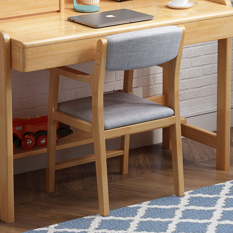 Natural Height-adjustable Study Desk with Shelf and Z Shape Chair Set