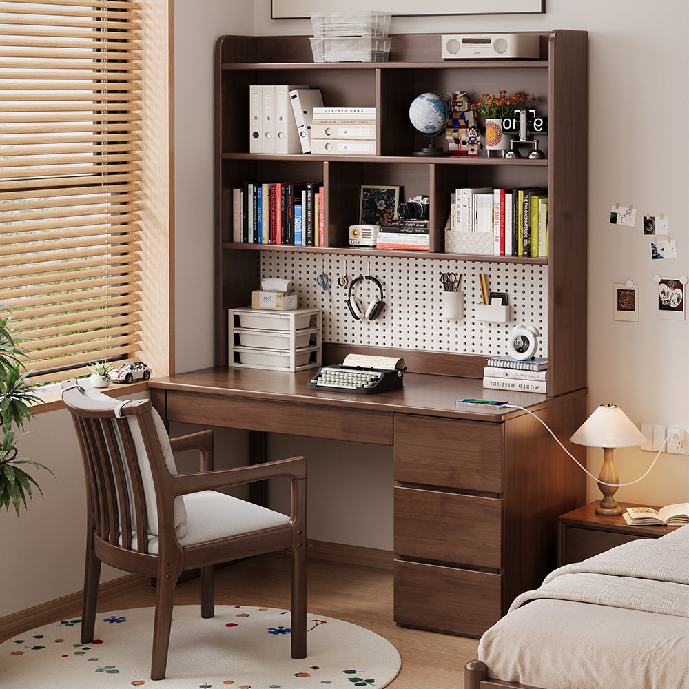 Putnam Solid Timber Study Desk with Bookshelf and Storage