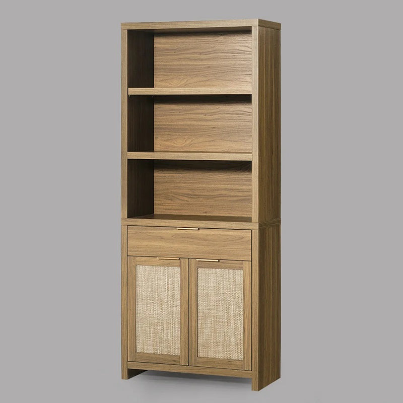 Bookcase with Ratten Doors/Showcase/Display Shelves Storage Stand Rack Weathered Oak