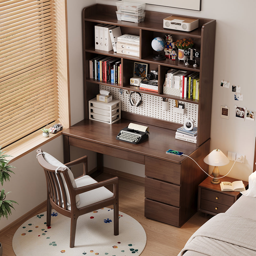 Putnam Solid Timber Study Desk with Bookshelf and Storage