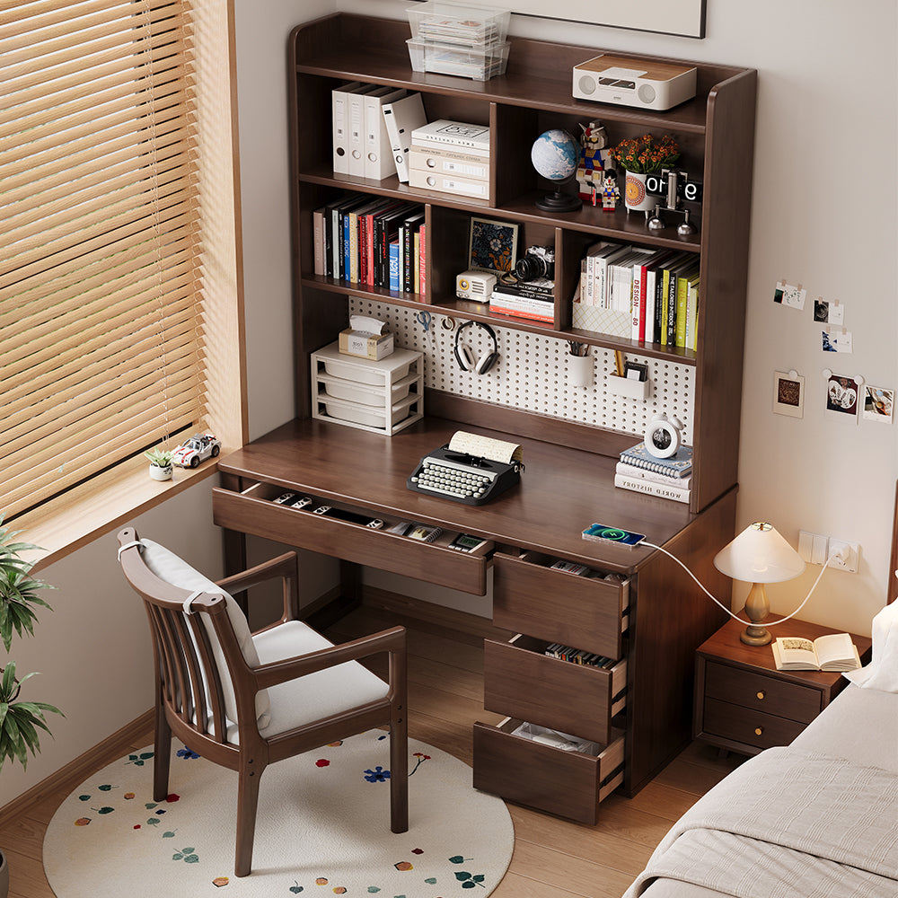 Putnam Solid Timber Study Desk with Bookshelf and Storage