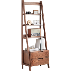 Ladder Bookcase/ FSC Certified Solid American Oak Double-Drawer Bookshelf/Storage Rack