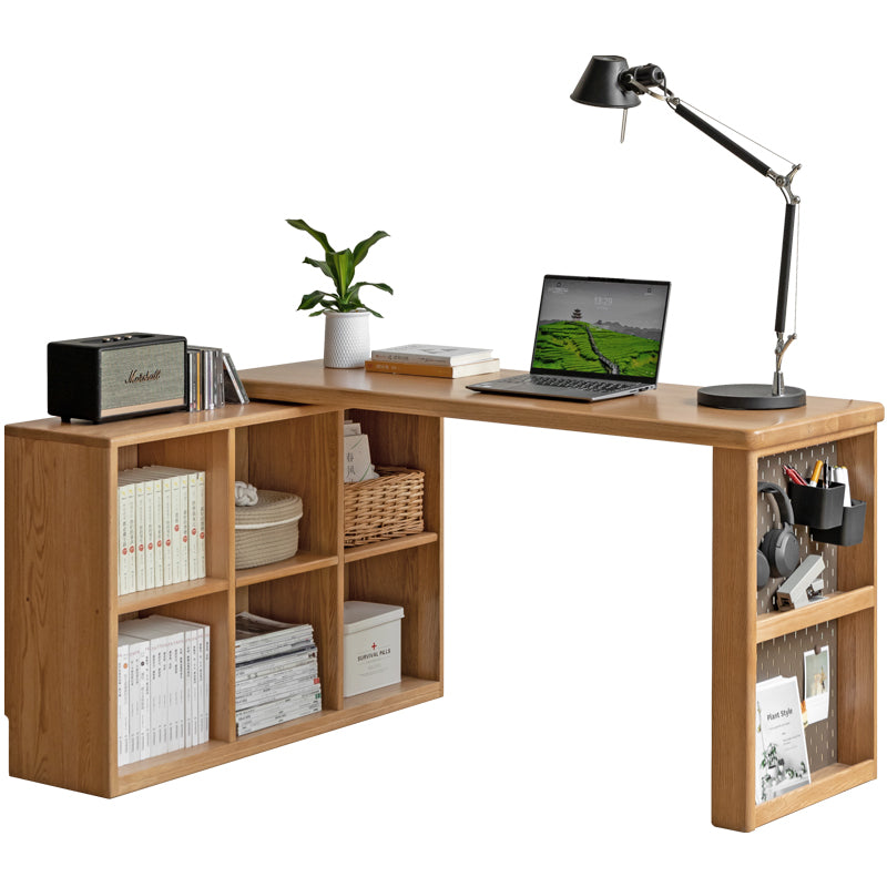 Ace FAS-Graded Solid American Oak Corner Desk with Open Storage and Single-Leg Support in Natural Finish
