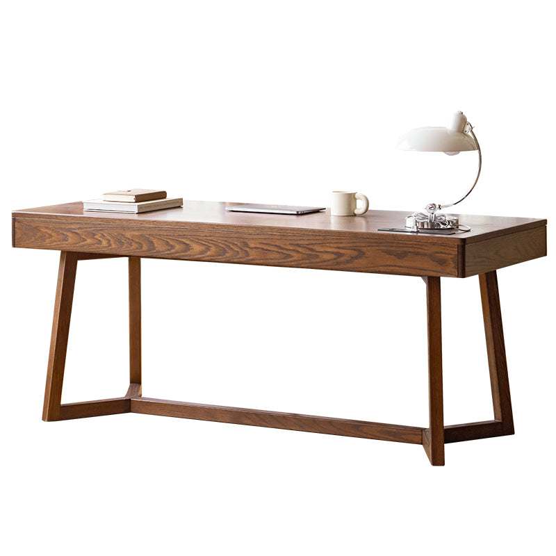 Solid Red Oak Writing Desk with 3 Drawers in Walnut Finish 160cm/180cm