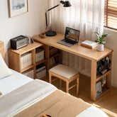 Ace FAS-Graded Solid American Oak Corner Desk with Open Storage and Single-Leg Support in Natural Finish