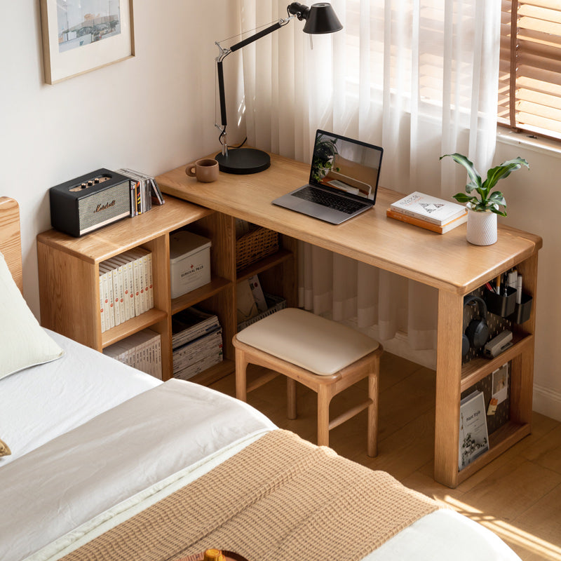 Ace FAS-Graded Solid American Oak Corner Desk with Open Storage and Single-Leg Support in Natural Finish