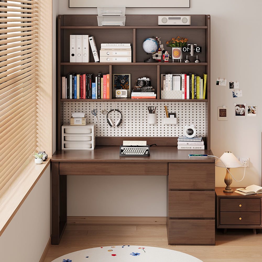 Putnam Solid Timber Study Desk with Bookshelf and Storage